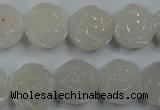 CFG885 15.5 inches 14mm carved flower white jade gemstone beads