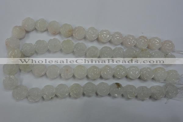 CFG885 15.5 inches 14mm carved flower white jade gemstone beads