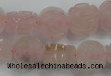 CFG890 15.5 inches 14mm carved flower rose quartz gemstone beads