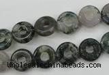 CFG901 15.5 inches 12mm carved coin donut moss agate beads