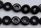 CFG903 15.5 inches 12mm carved coin donut black agate beads