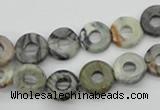 CFG904 15.5 inches 12mm carved coin donut black water jasper beads