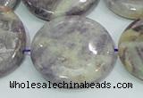 CFJ03 15.5 inches 30mm flat round natural purple flower stone beads