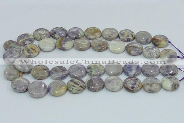 CFJ16 15.5 inches 16mm flat round natural purple flower stone beads