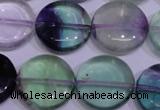 CFL1066 15 inches 20mm flat round natural fluorite gemstone beads