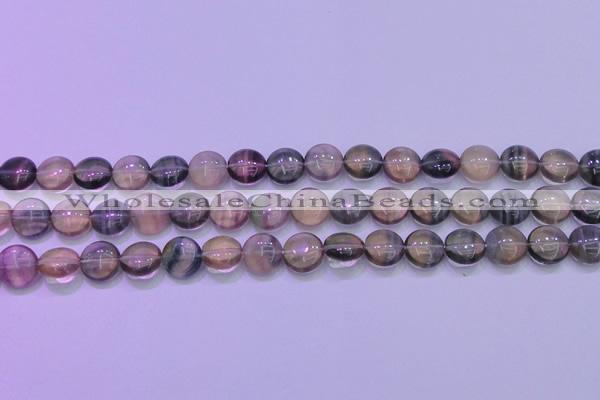 CFL1331 15.5 inches 10mm flat round purple fluorite gemstone beads