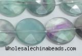 CFL320 15.5 inches 20mm faceted coin natural fluorite beads