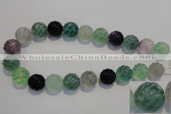 CFL461 15.5 inches 20mm carved round natural fluorite beads