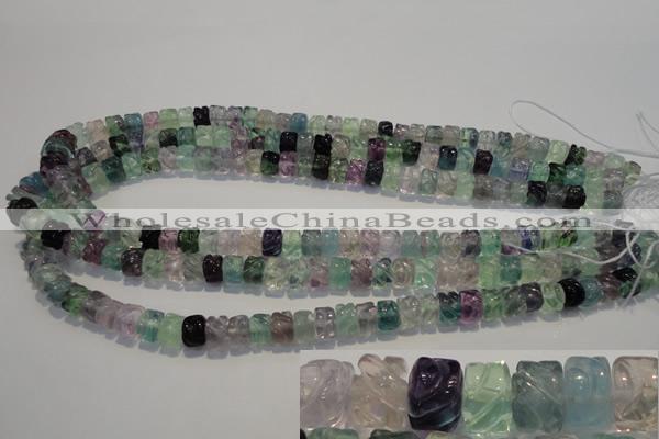 CFL471 15.5 inches 6*8mm carved rondelle natural fluorite beads