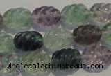 CFL475 15.5 inches 10*14mm carved rice natural fluorite beads