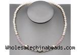 CFN100 potato white freshwater pearl & rose quartz necklace, 16 - 24 inches