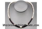 CFN103 potato white freshwater pearl & garnet necklace, 16 - 24 inches