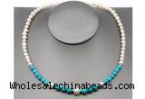 CFN105 potato white freshwater pearl & turquoise necklace, 16 - 24 inches