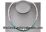 CFN107 potato white freshwater pearl & amazonite necklace, 16 - 24 inches