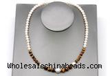 CFN116 potato white freshwater pearl & yellow tiger eye necklace, 16 - 24 inches