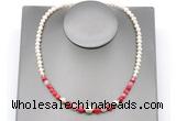 CFN126 potato white freshwater pearl & red banded agate necklace, 16 - 24 inches