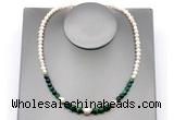 CFN131 potato white freshwater pearl & green tiger eye necklace, 16 - 24 inches