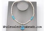 CFN157 baroque white freshwater pearl & turquoise necklace with pendant