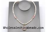 CFN162 baroque white freshwater pearl & pink opal necklace with pendant