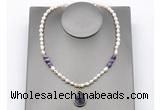 CFN164 baroque white freshwater pearl & dogtooth amethyst necklace with pendant