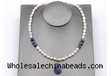 CFN165 baroque white freshwater pearl & dumortierite necklace with pendant