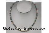 CFN205 4*6mm faceted rondelle Indian agate & potato white freshwater pearl necklace