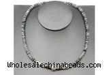 CFN206 4*6mm faceted rondelle Qinghai jade & potato white freshwater pearl necklace