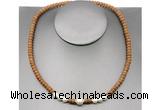 CFN210 4*6mm faceted rondelle wooden jasper & potato white freshwater pearl necklace