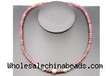 CFN211 4*6mm faceted rondelle pink wooden jasper & potato white freshwater pearl necklace