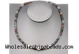 CFN213 4*6mm faceted rondelle African bloodstone & potato white freshwater pearl necklace