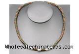 CFN215 4*6mm faceted rondelle unakite & potato white freshwater pearl necklace