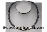 CFN219 4*6mm faceted rondelle black labradorite & potato white freshwater pearl necklace