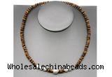 CFN222 4*6mm faceted rondelle yellow tiger eye & potato white freshwater pearl necklace