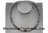 CFN225 5*8mm faceted rondelle labradorite & potato white freshwater pearl necklace