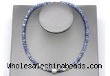 CFN228 4*6mm faceted rondelle blue spot stone & potato white freshwater pearl necklace