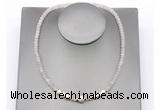 CFN229 4*6mm faceted rondelle rose quartz & potato white freshwater pearl necklace