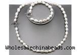 CFN27 8mm - 9mm baroque white freshwater pearl jewelry set, 16 - 54 inches