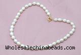 CFN302 16 - 24 inches 9mm - 10mm rice white freshwater pearl necklace