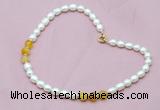 CFN307 Rice white freshwater pearl & yellow banded agate necklace, 16 - 24 inches