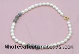 CFN317 9 - 10mm rice white freshwater pearl & labradorite necklace wholesale