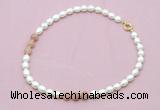 CFN336 9 - 10mm rice white freshwater pearl & moonstone necklace wholesale