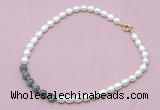 CFN418 9 - 10mm rice white freshwater pearl & labradorite necklace