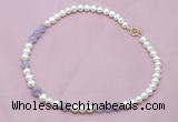 CFN501 Potato white freshwater pearl & lavender amethyst necklace, 16 - 24 inches