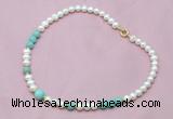 CFN505 Potato white freshwater pearl & amazonite necklace, 16 - 24 inches