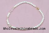 CFN517 9mm - 10mm potato white freshwater pearl & rose quartz necklace