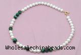 CFN528 9mm - 10mm potato white freshwater pearl & green tiger eye necklace