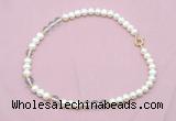 CFN531 9mm - 10mm potato white freshwater pearl & white crystal necklace