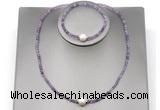 CFN606 4mm faceted round amethyst & potato white freshwater pearl jewelry set