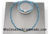 CFN616 4mm faceted round apatite & potato white freshwater pearl jewelry set