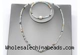 CFN620 4mm faceted round amazonite & potato white freshwater pearl jewelry set